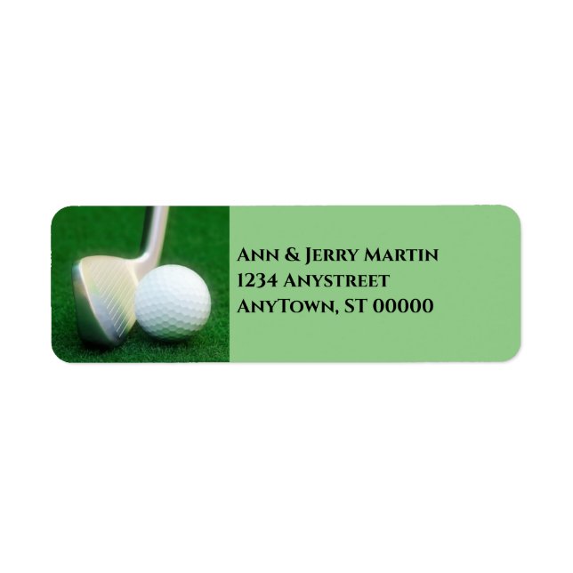 for golfers golf ball  and club on green address  label (Front)