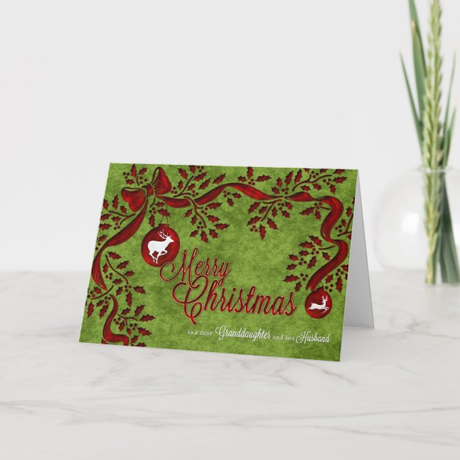 for Granddaughter and Husband Christmas Reindeer Holiday Card (Front)