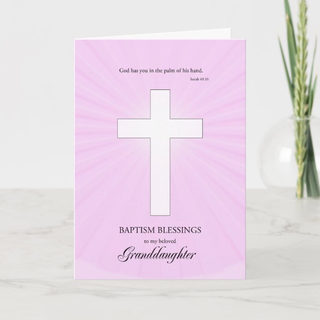 For Granddaughter Baptism, Glowing Cross Card (Front)