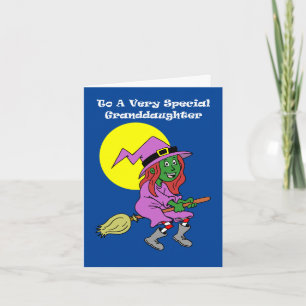 For Granddaughter Cute Cartoon Witch Halloween Holiday Card