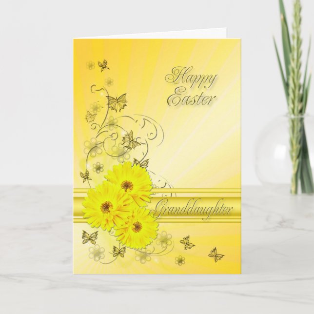 For Granddaughter, Easter card with yellow flowers (Front)