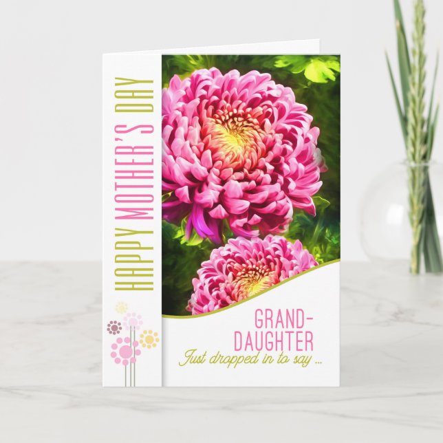 for Granddaughter Mother's Day Pink Dahlia Garden Card (Front)