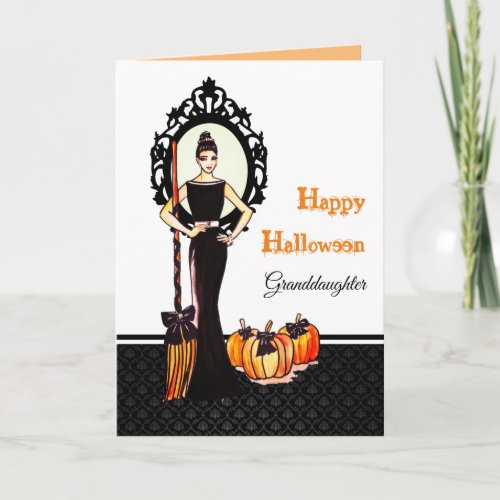 For Granddaughter on Halloween Witch with Broom Card