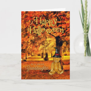 for Granddaughter Teddy Bear Witch Halloween Card