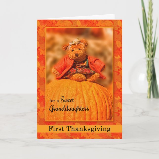 for Granddaughter's 1st Thanksgiving Teddy Bear Holiday Card (Front)