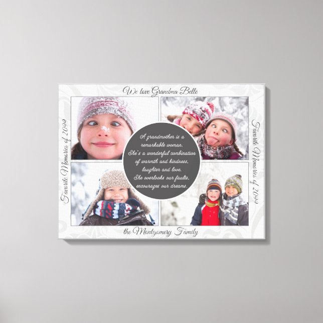 for Grandma 4 Photo Name and Message Loving Memory Canvas Print (Front)