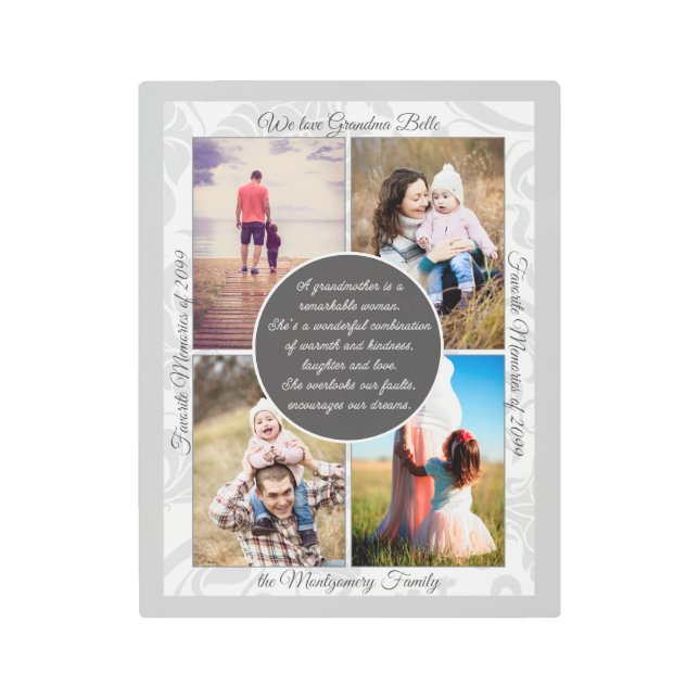 for Grandma 4 Photo Name and Message Loving Memory Metal Print (Front)