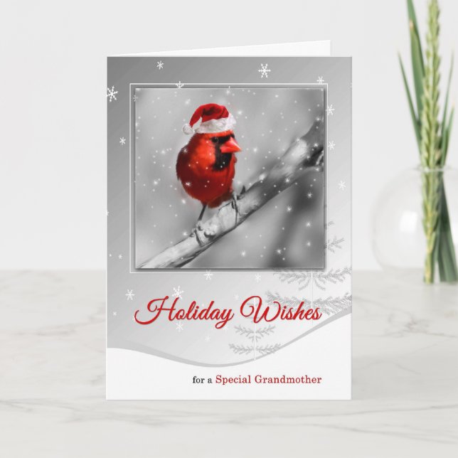 for Grandma on Christmas Red Cardinal Holiday Card (Front)