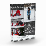 For Grandma | Rustic Snow Christmas Tree Photo Block<br><div class="desc">Rustic modern Merry Christmas! winter holiday family photo collage block with a hand-drawn pencil doodle white pine tree and with falling snow on a dark grey charcoal chalkboard background.           Personalize it with your words,  four photos,  and signature!            Could be a lovely keepsake gift for your parents,  grandparents,  loved ones!</div>