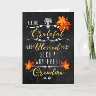 for Grandma Thanksgiving Blessings Chalkboard Holiday Card