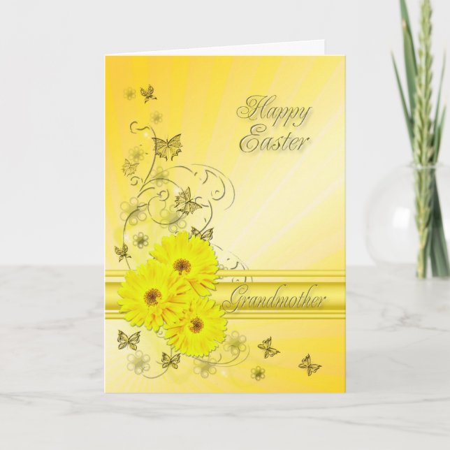 For Grandmother, Easter card with yellow flowers (Front)