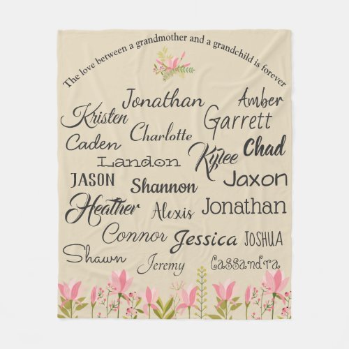 For Grandmother  Grandchildren Names Collage Fleece Blanket