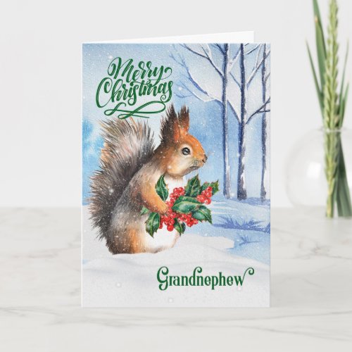 for Grandnephew Christmas Squirrel Winter Woodland Holiday Card