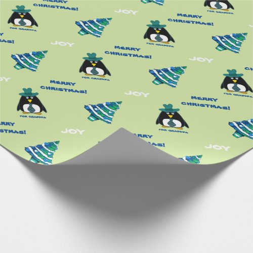 For Grandpa at Christmas Fun Senior Penguin  Wrapping Paper