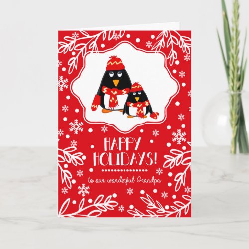 For Grandpa at Christmas Little Penguins Holiday Card