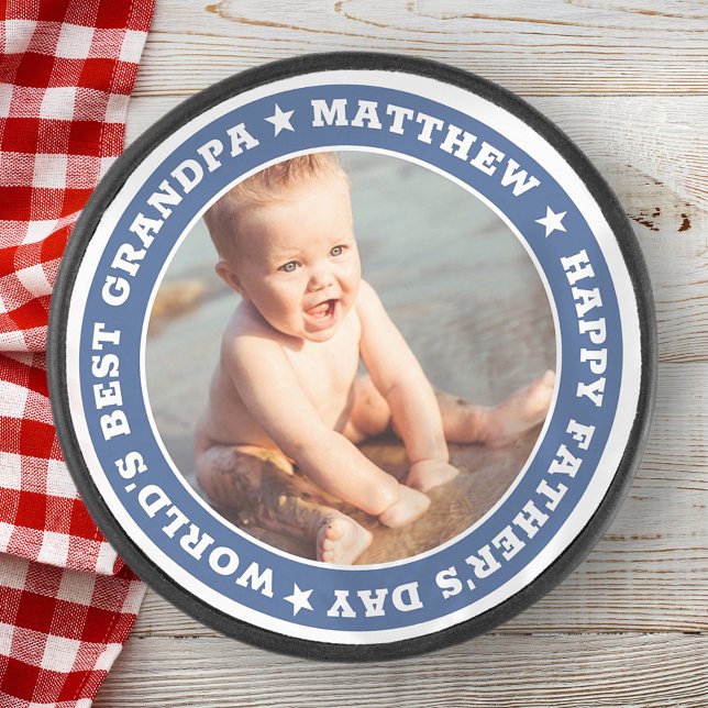 For Grandpa Happy Father's Day Photo Keepsake Hockey Puck (Creator Uploaded)