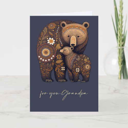 For Grandpa on Fathers Day Cute Bears Folk Art Card