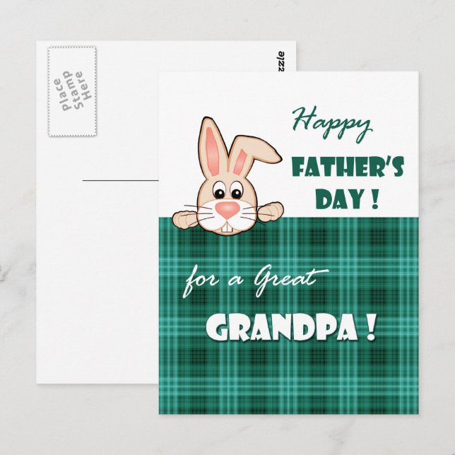 For Grandpa on Father's Day Cute Bunny Postcard (Front/Back)