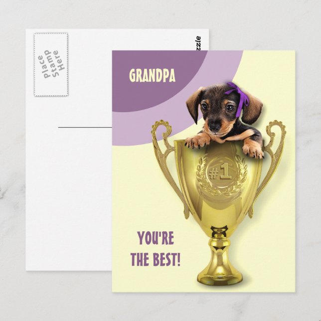 For Grandpa on Father's Day. Cute Puppy  Postcard (Front/Back)