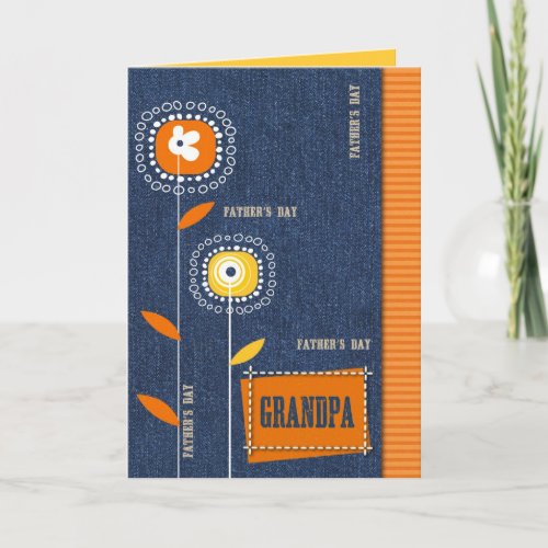 For Grandpa on Fathers Day Denim Pattern Card