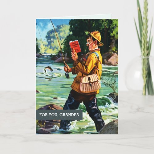 For Grandpa on Fathers Day Vintage Fishing Scene Card