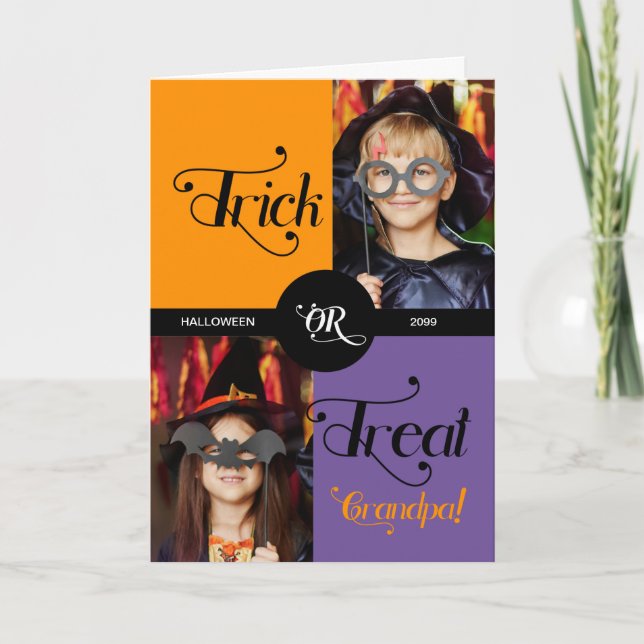 for Grandpa Trick or Treat Halloween Two Photos Holiday Card (Front)