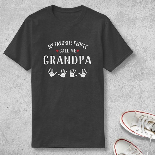 For Grandpa with 4 Grandkids Names Personalized T_Shirt