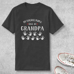 For Grandpa with Grandkids Names Personalized T-Shirt<br><div class="desc">Show your love for your favorite people/grandkids with this one-of-a-kind tshirt! Change the name from grandpa to Poppa, Gramps, Pops or whatever your grandkids call you - then add their names to the handprints below. There are currently 9 handprints and names but if you have fewer grandchildren, just delete the...</div>
