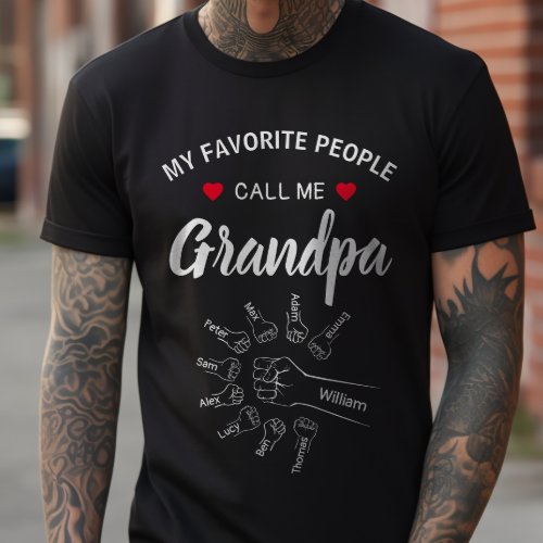 For Grandpa with Grandkids Names Personalized T_Shirt
