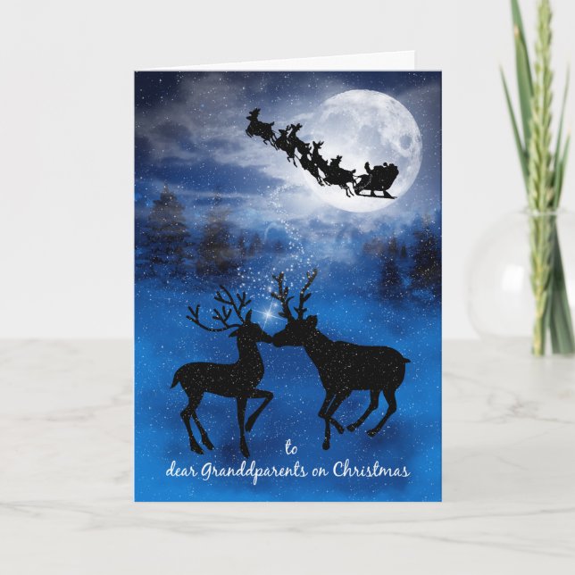 for Grandparents Kissing Reindeer Christmas Holiday Card (Front)