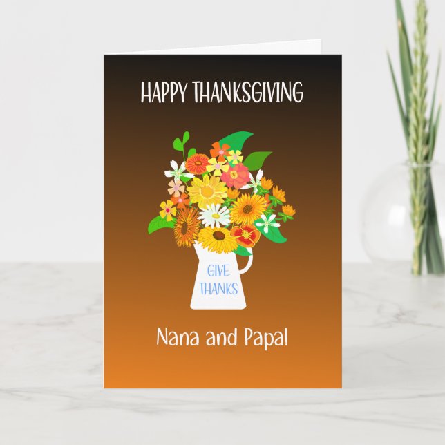For Grandparents Thanksgiving Bouquet of Flowers Card (Front)