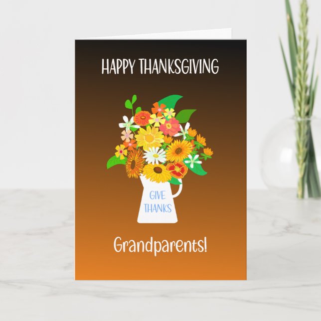 For Grandparents Thanksgiving Bouquet of Flowers Card (Front)