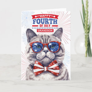 for Grandson 4th of July Cute Patriotic Cat Holiday Card