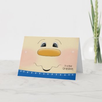For Grandson Christmas Happy Snowman Face Holiday Card by SueshineStudio at Zazzle