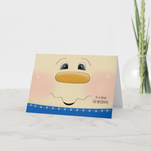 For Grandson Christmas Happy Snowman Face Holiday Card