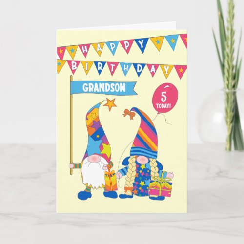 For Grandson Custom Age Birthday Fun Gnomes Card