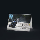 For Grandson Motorcycle Themed Birthday on Curve Card<br><div class="desc">Life’s a winding road so lean in … and hug every curve to a very happy birthday. Motorcycle themed birthday card for a grandson with a motorcyclist on a curve in the road. Blue colored balloons are attached to the motorcycle for a festive image. Art, image, and verse copyright ©...</div>