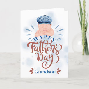 for Grandson on Father's Day Cute Baby Boy Holiday Card