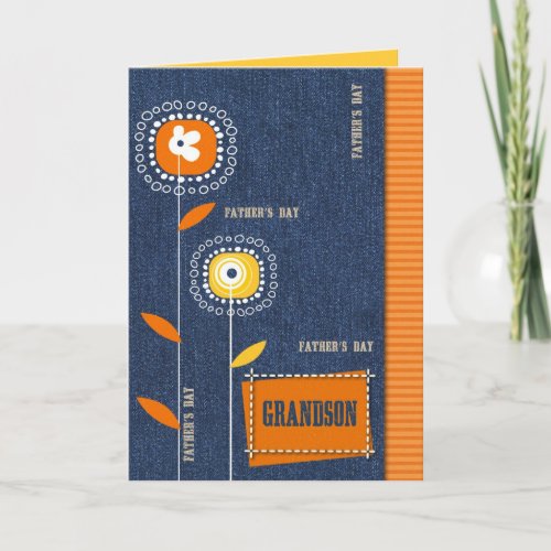 For Grandson on Fathers Day Denim Design Card