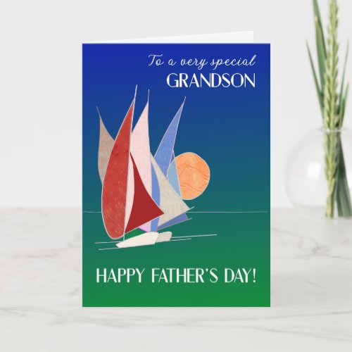 For Grandson on Fathers Day Sailboats at Sunset Card