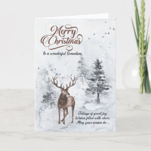 for Grandson Reindeer in a Snowy Forest Christmas Holiday Card