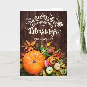 For Grandson Thanksgiving Blessings Pumpkins Holiday Card
