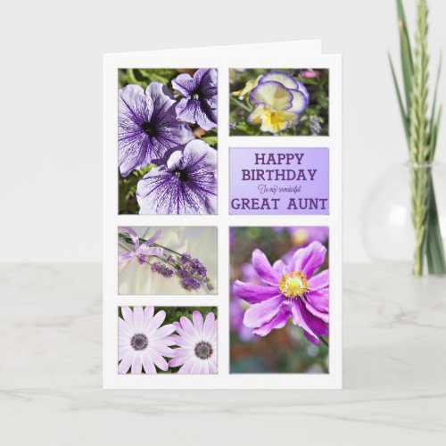 For Great AuntLavender hues floral birthday Card
