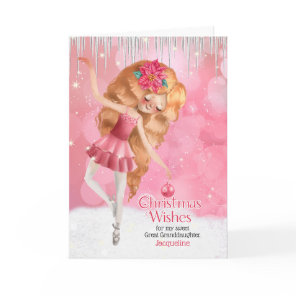 for Great Granddaughter a Pink Ballerina Christmas Holiday Card