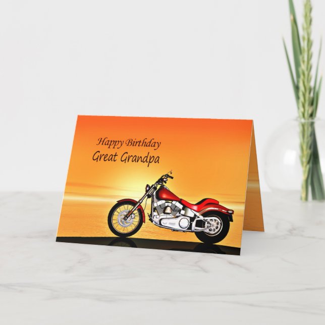 For Great Grandpa, Motorcycle sunset birthday Card (Front)