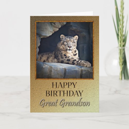 For Great Grandson a Birthday with a snow leopard Card