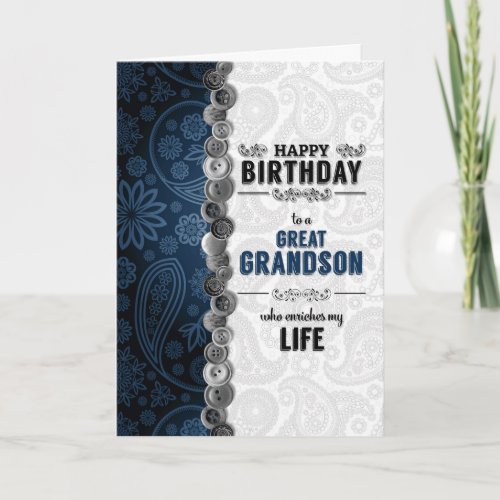 for Great Grandson Birthday Blue Paisley Card