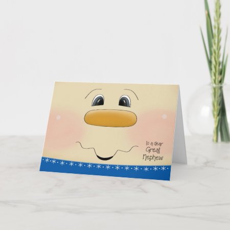 For Great Nephew Christmas Happy Snowman Face Holiday Card
