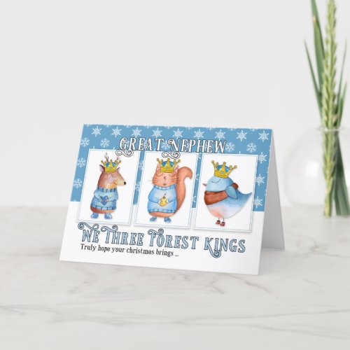 for Great Nephew Christmas Three Forest Kings Cute Holiday Card