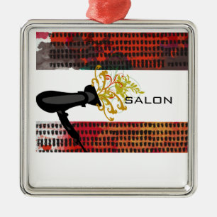 For Hair Stylist Abstract Blowing Flowers Dryer Metal Ornament